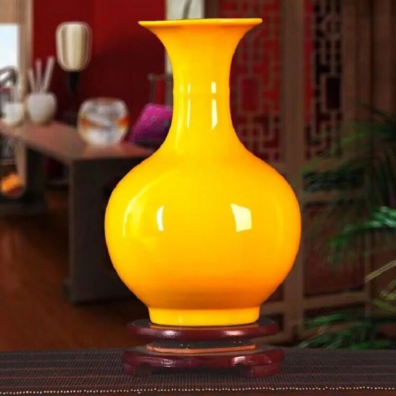 Jingdezhen Yellow Ceramic Vases, All Yellow Glaze Home Crafts, Living Room, Office Decoration, Wedding Gifts