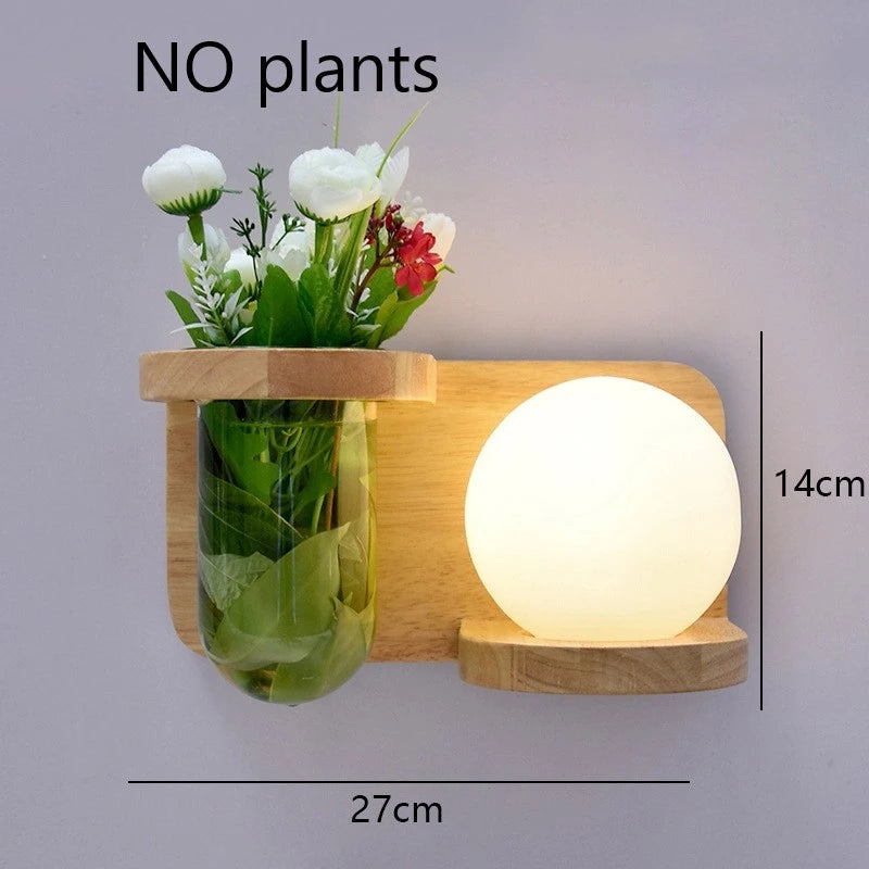 LED-Wandleuchte aus Holz mit nordischem Pflanzengefäß - vue 23 sur 23