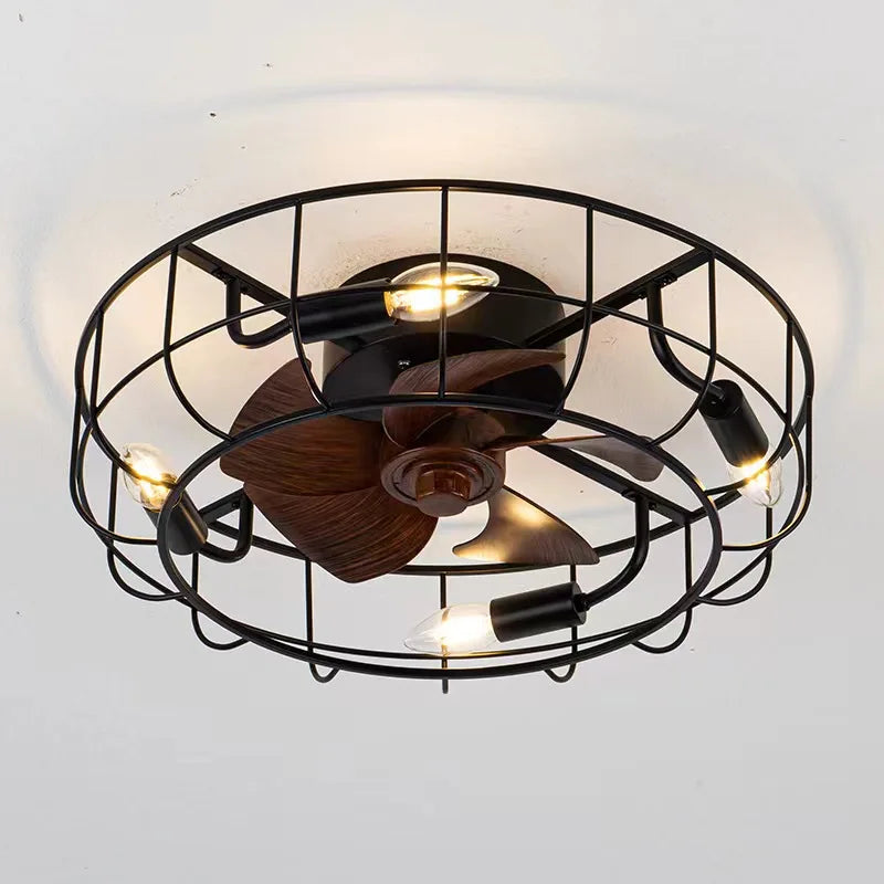 plafonnier rétro avec ventilateur et lumière design moderne - vue 3 sur 8