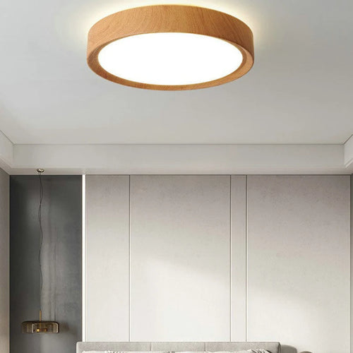 Runde LED-Deckenleuchte aus Holz für dekorative Innenbeleuchtung - vue 7 sur 9