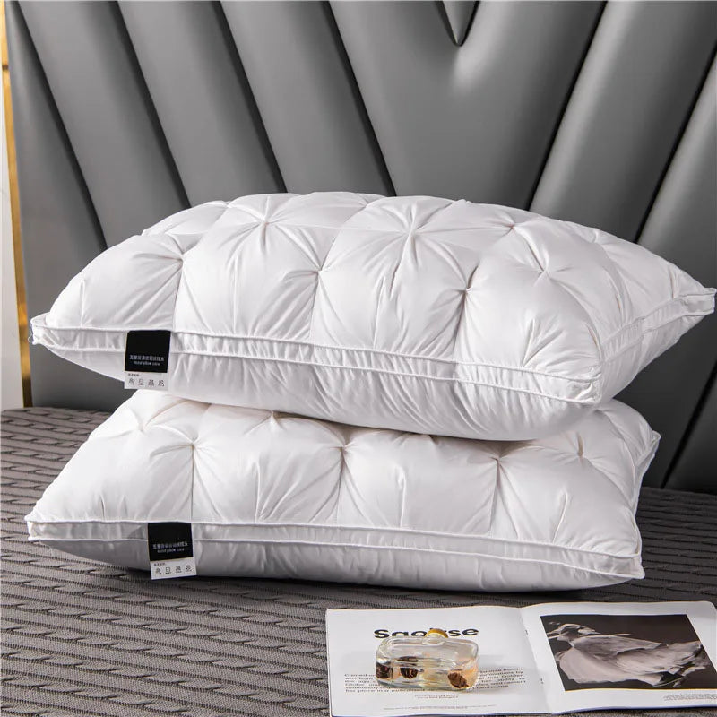 Five-star hotel down comfort pillow, 3D embossed pillow, neck support pillow, white goose down pillow core