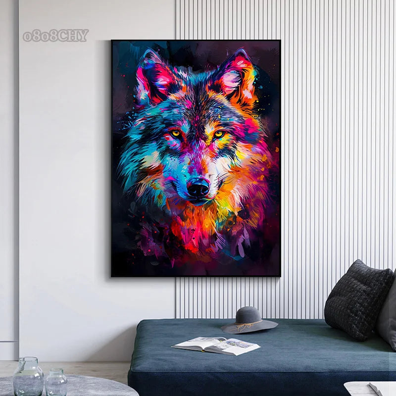 peinture abstraite animaux chat lion graffiti art mural coloré