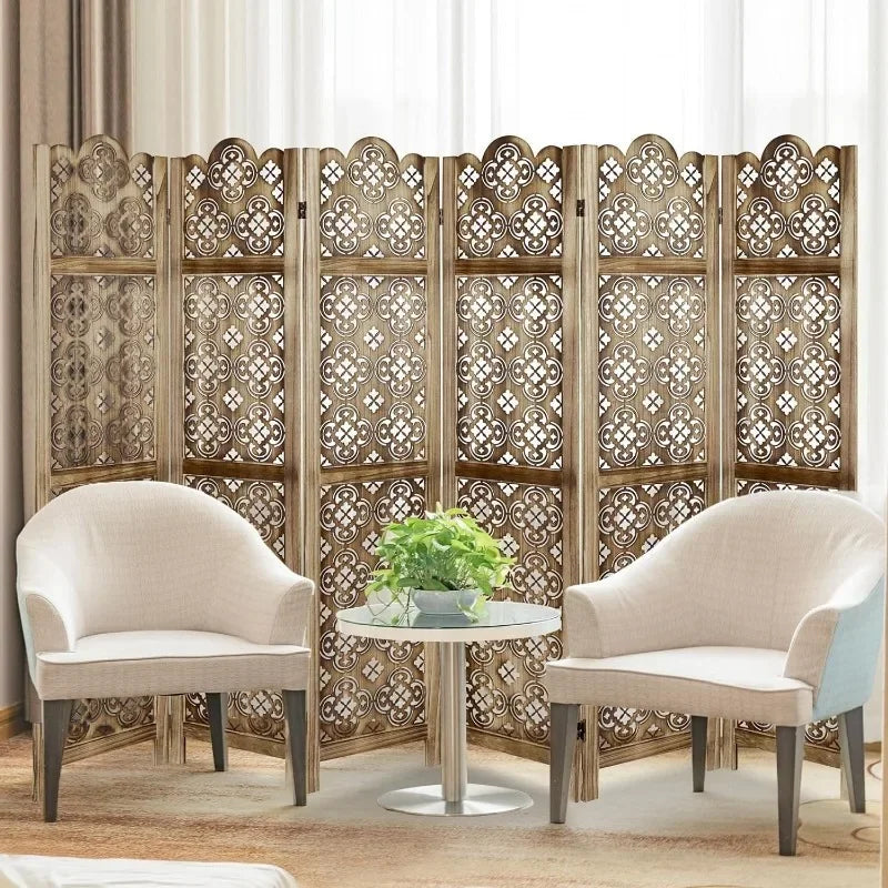Carved Room Dividers,6 Panel Room Divider With Hand Carved Vintage Style Room Dividers And Folding Privacy Screens