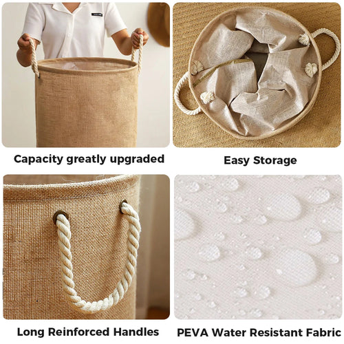 Large Laundry Basket, Waterproof, Freestanding Laundry Hamper, Collapsible Tall Clothes Hamper with Extended Handles for Clothes - vue 3 sur 8