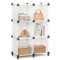 SONGMICS 6 Cube Storage Unit, Modular Plastic Cube Storage Organiser with Feet, Shoe Rack, Each Cube 30 x 30 x 30 cm