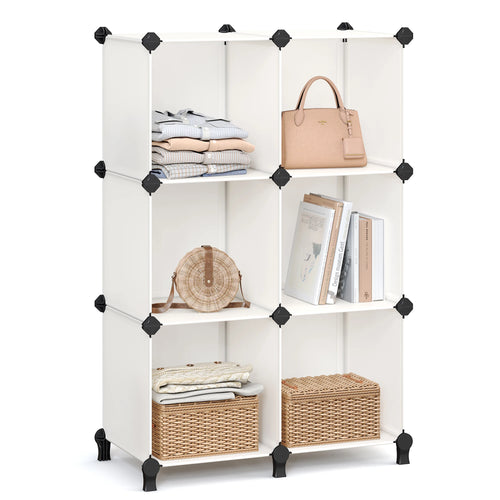 SONGMICS 6 Cube Storage Unit, Modular Plastic Cube Storage Organiser with Feet, Shoe Rack, Each Cube 30 x 30 x 30 cm