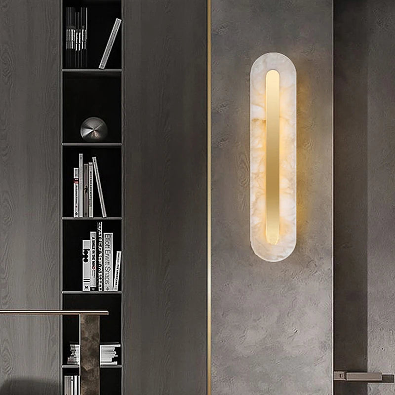applique murale minimaliste en marbre ovale carré tout en cuivre - vue 4 sur 8