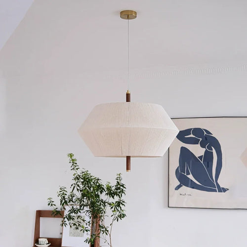Nordische Retro-Pendelleuchte aus Hanfseil und Rattan mit LED - vue 5 sur 9