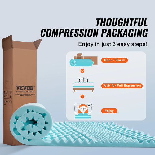 VEVOR Mattress Topper Queen Size 2" / 3" Thickness Soft Memory Foam Mattress Pad, Cooling Gel Infusion Comfy Support for Any Bed - vue 6 sur 8