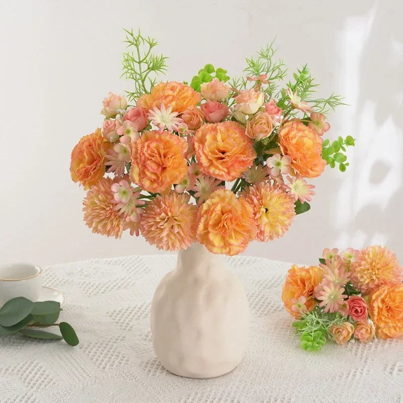 bouquet de roses et œillets en soie décoration florale festive - vue 5 sur 11
