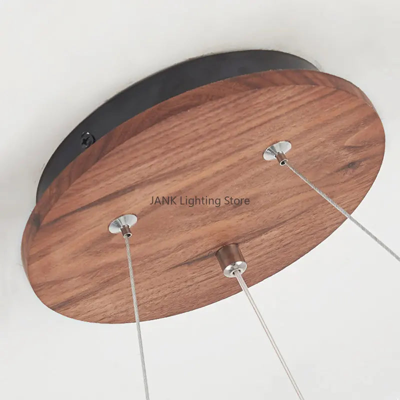 lustre en bois massif avec boule de verre blanc et éclairage intérieur - vue 6 sur 9