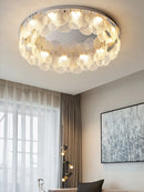 Luxuriöse runde LED-Deckenleuchte aus silberfarbenem Glas modern