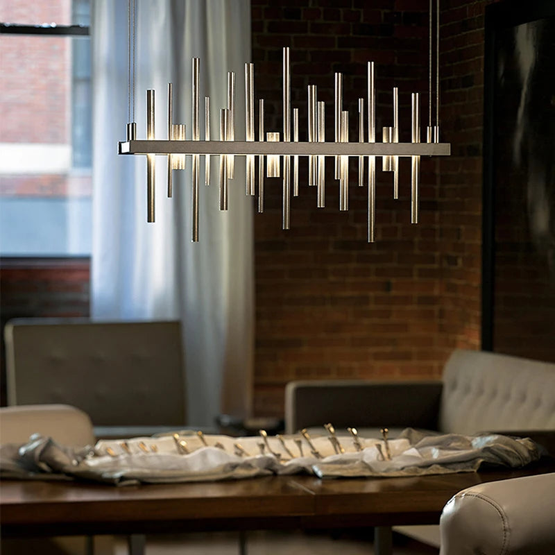 lustre minimaliste en acier inoxydable noir design postmoderne - vue 5 sur 16
