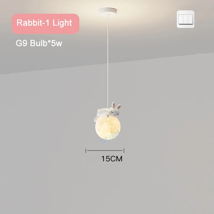 Pendelleuchte Bär Kinderzimmer 3D Mond Hase Weiß Nachtlicht