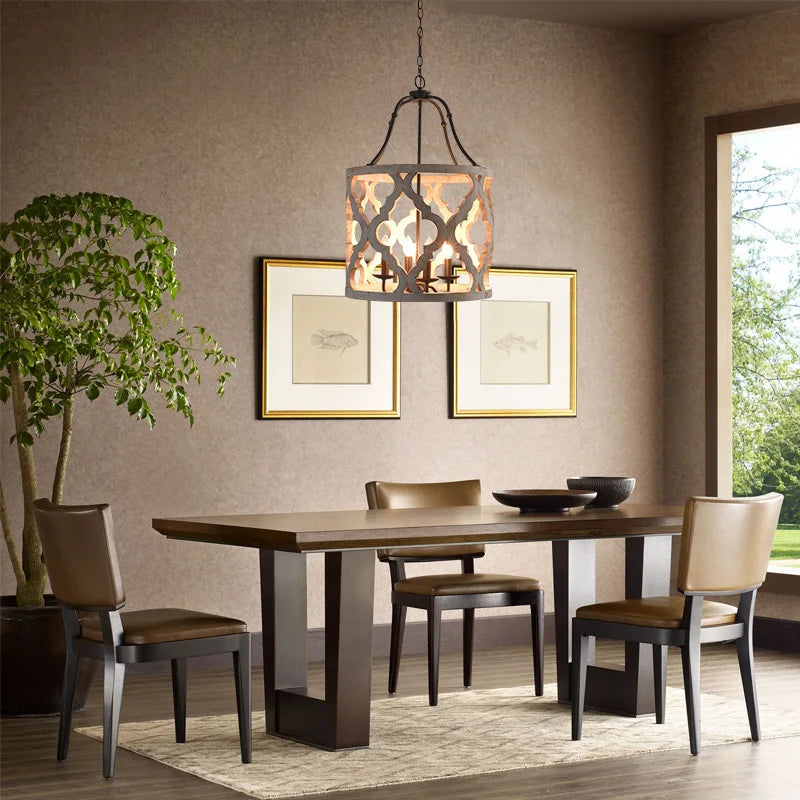lustre en bois créatif américain rural pour boutiques et restaurants - vue 6 sur 8