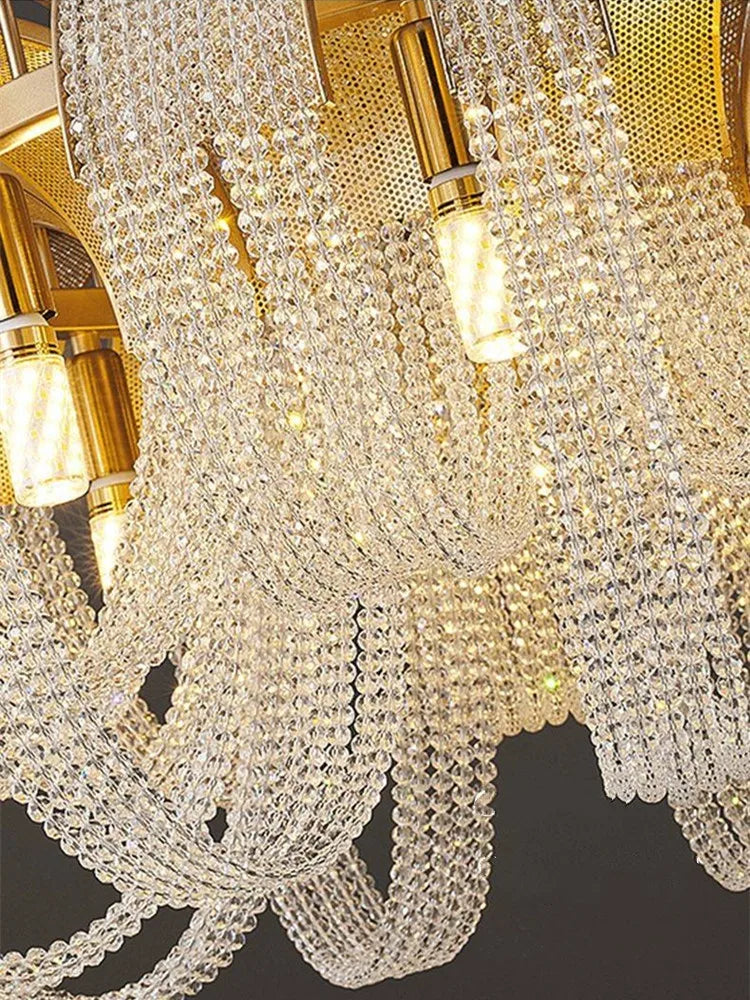 lustre nordique moderne en cristal avec led et glands - vue 3 sur 14
