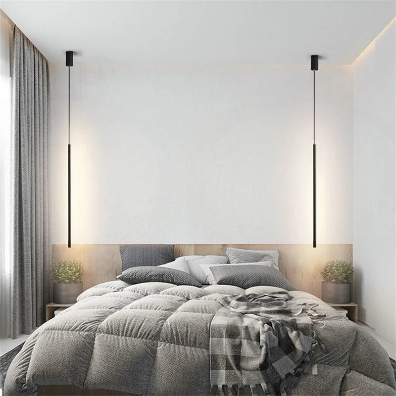 lustre led minimaliste longue bande luminaire suspendu moderne - vue 6 sur 7