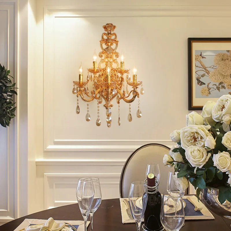 applique murale en cristal doré à cinq têtes pour intérieur élégant - vue 5 sur 8