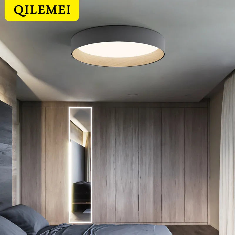 plafonnier led minimaliste aspect grain de bois - vue 10 sur 13