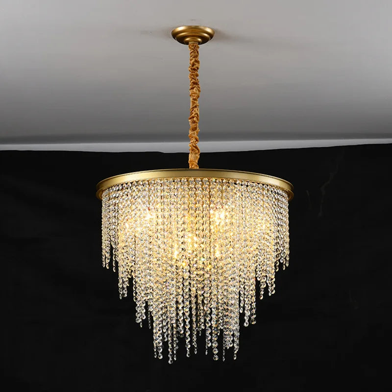 Lustre en cristal Luxe moderne LED chaîne de fronde or - vue 4 sur 10