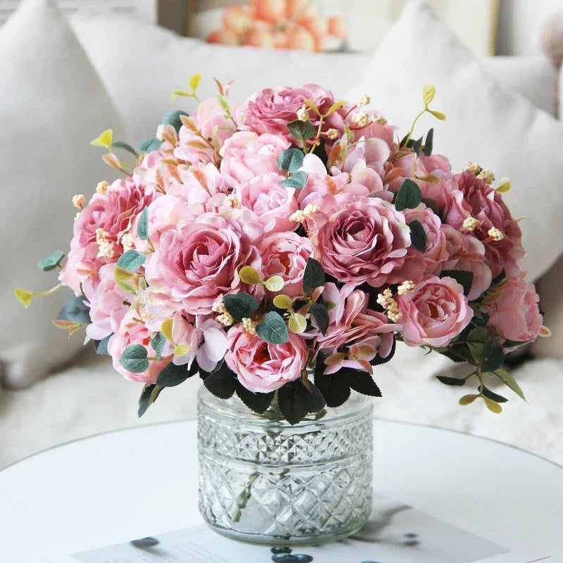 bouquet de pivoines roses en soie pour décoration intérieure