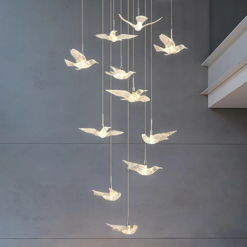 suspension LED décorative en forme d'oiseau pour loft et villa - vue 4 sur 18