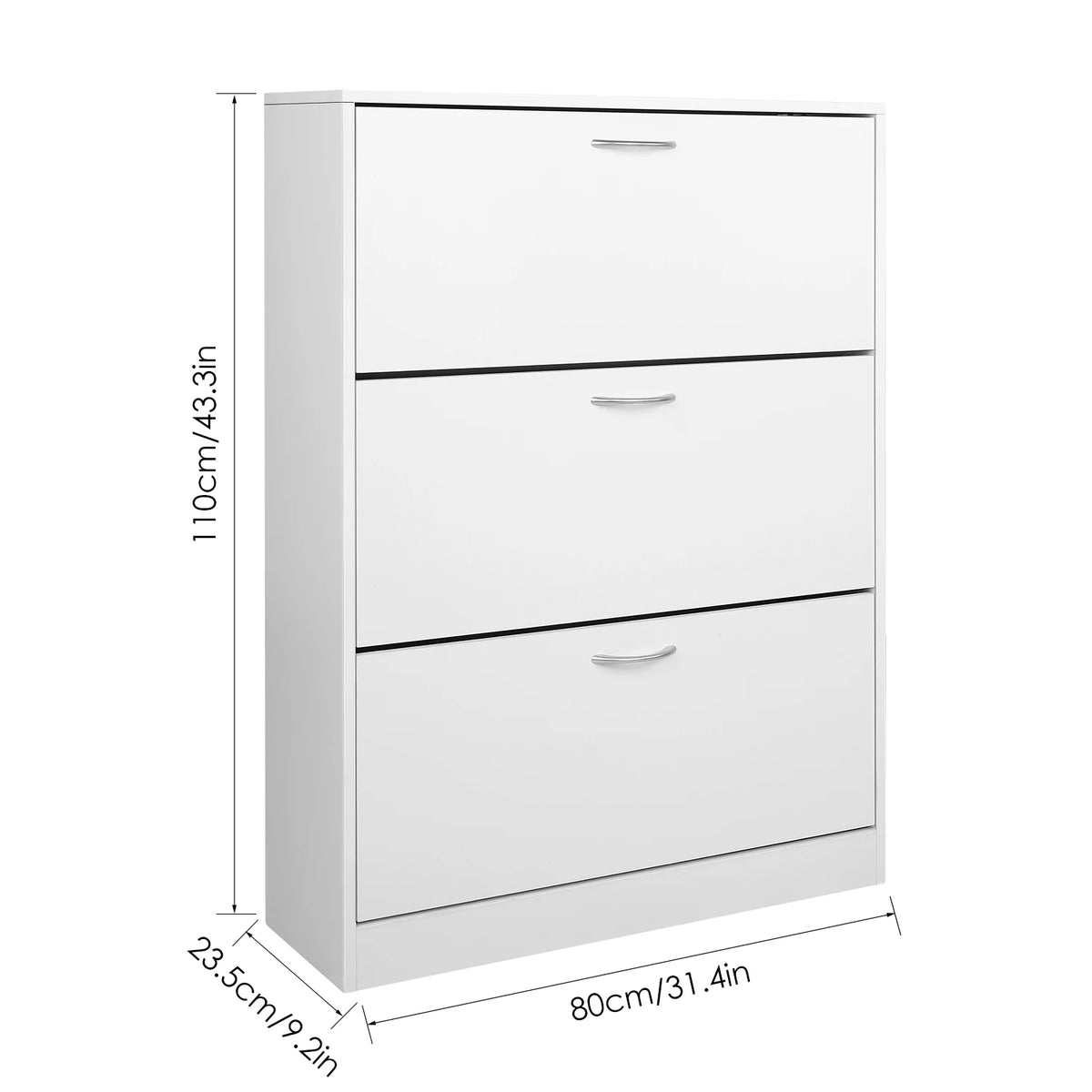 Getone Shoe Cabinet with 3 Doors, Shoe Storage Cupboard, White Shoe Rack Space Saving for Hallway 110x80x23.5cm - vue 3 sur 6