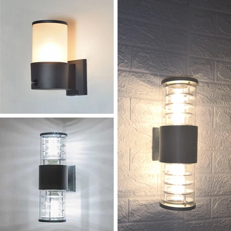 E27 LED applique extérieure capteur haut vers le bas verre aluminium étanche jardin lumière couloir rue extérieur applique murale 110V 220V