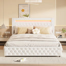 Upholstered Bed, Double Bed, PU Bedside Lamp, Hydraulic Functional Storage Bed, Headboard and Slatted Base, Padded Backrest