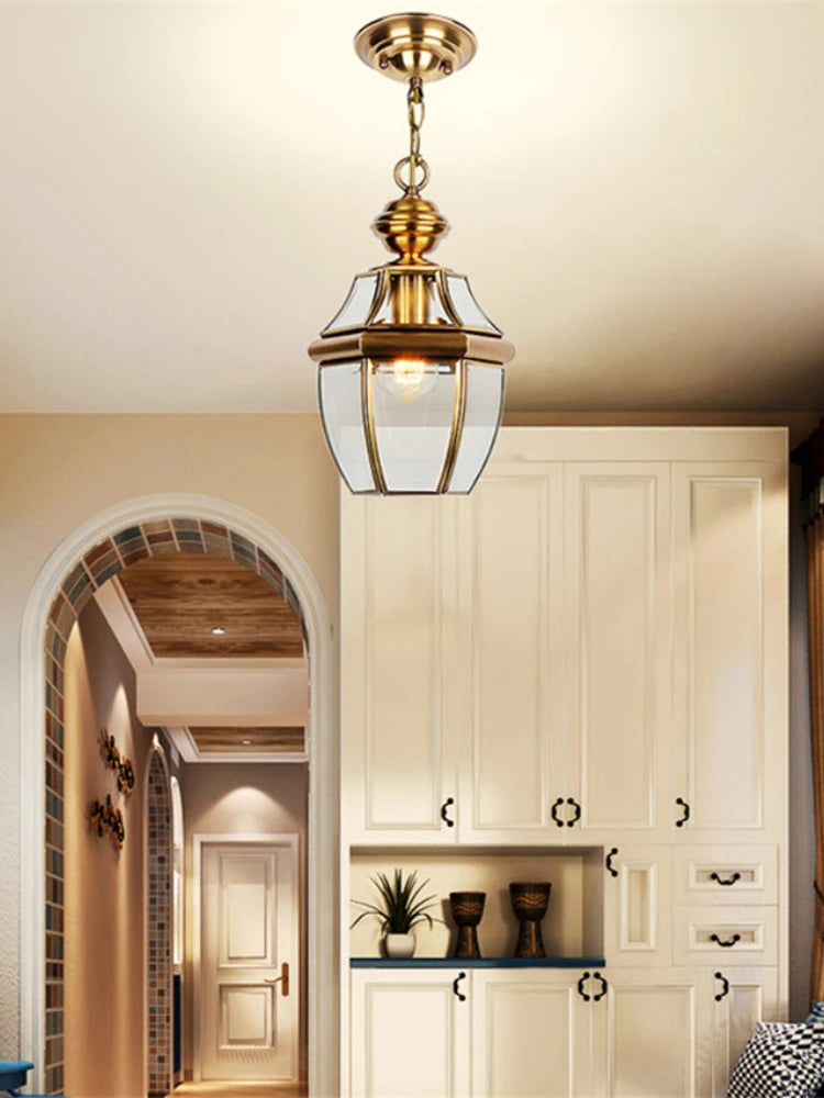suspension led antique en verre et cuivre pour extérieur et intérieur