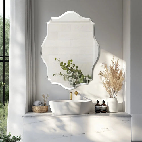 LUVODI Minimalist Frameless Wall Hanging Mirror Asymmetrical Vanity Mirror with Beveled Edge for Bathroom,Entryway - vue 2 sur 8