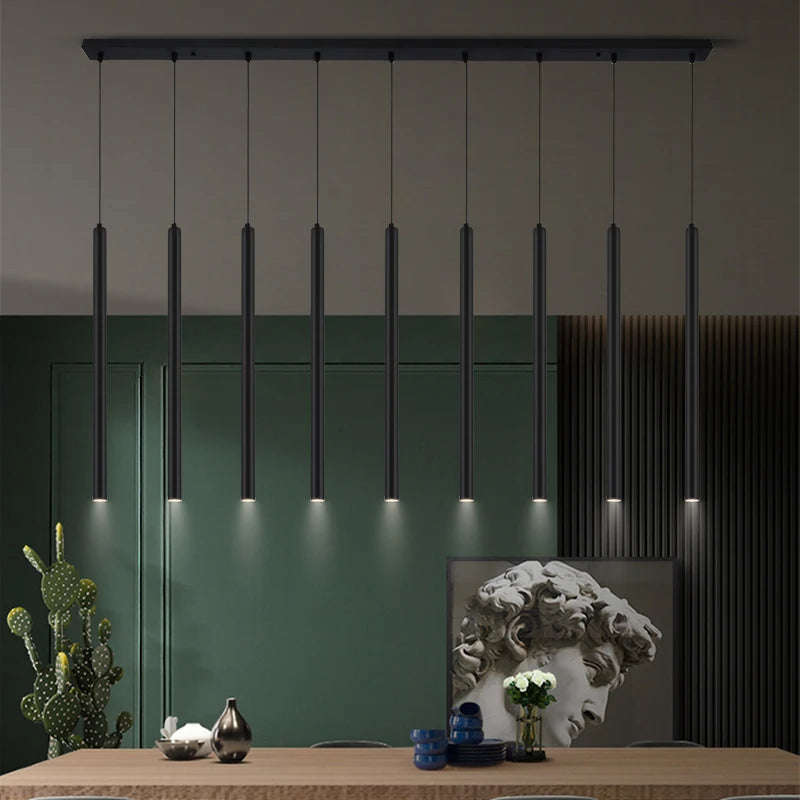 lustre suspendu led moderne long tube pour restaurant nordique - vue 4 sur 5