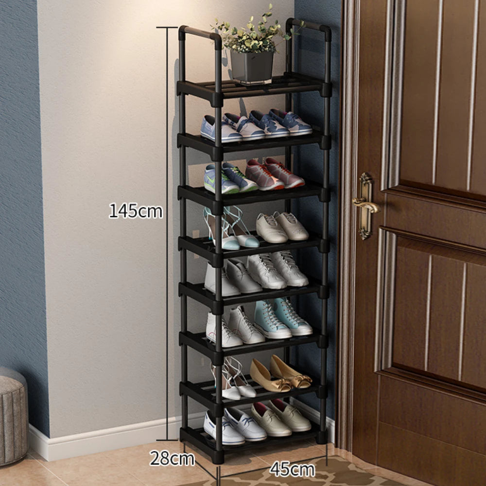 etagère à chaussures en métal grande capacité avec crochets et rangement - vue 7 sur 9