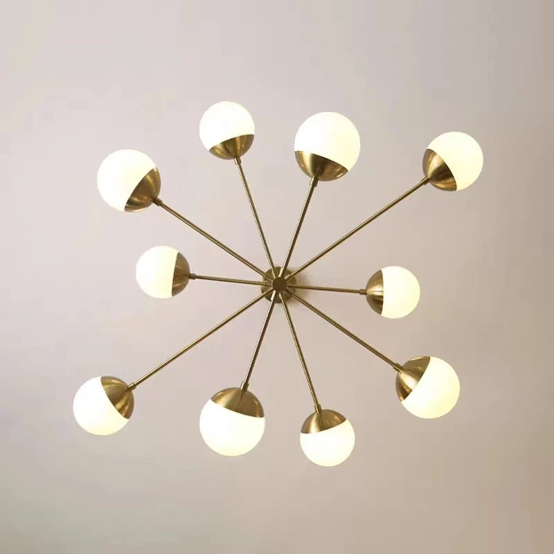 lustre moderne boule de verre métal doré décoration artistique - vue 5 sur 15