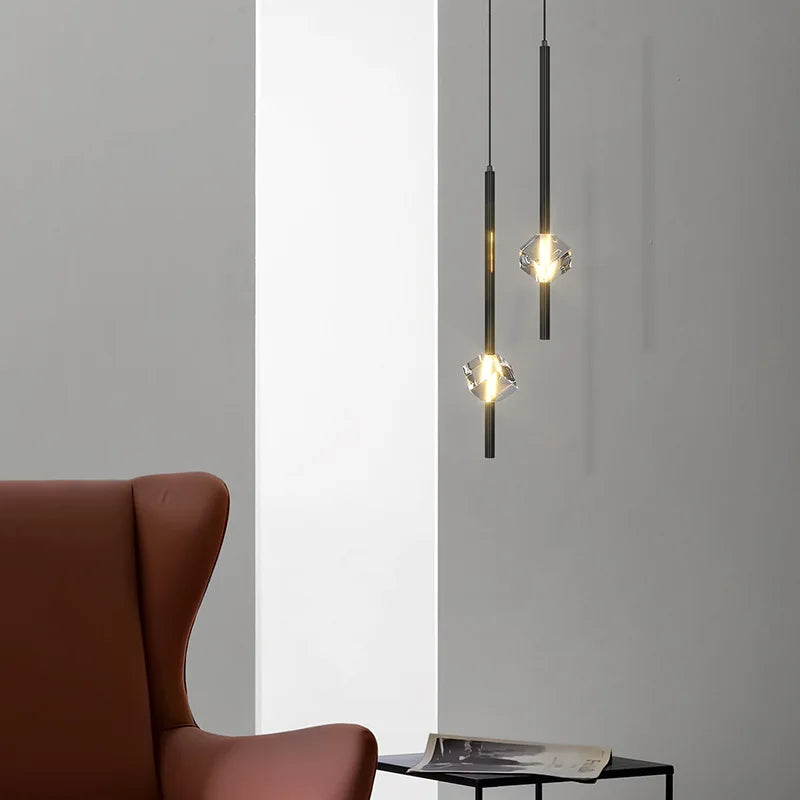 suspension minimalistes avec décor en cristal cube