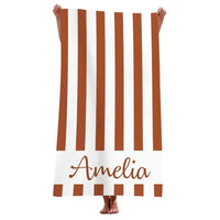 serviette de plage personnalisee rayures microfibre avec prenom