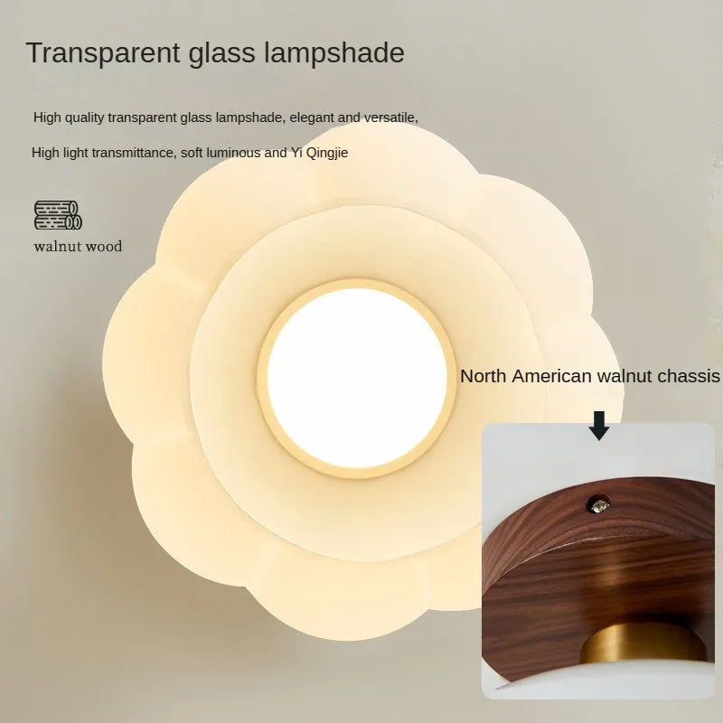 plafonnier vintage simple en verre et noyer pour éclairage domestique - vue 6 sur 11