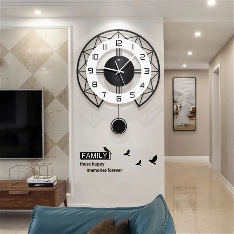 Swinging Wall Clock for Home Living Room, Interior Decoration Silent Horologe, Minimalist Design, Living Room, Art wall Clock