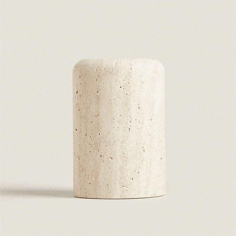 Natural Beige Travertine Marble Stone Toothbrush Washing Storage Cup, Small Vase, Ornaments, Yellow, Tray, D7.5 X H12 cm
