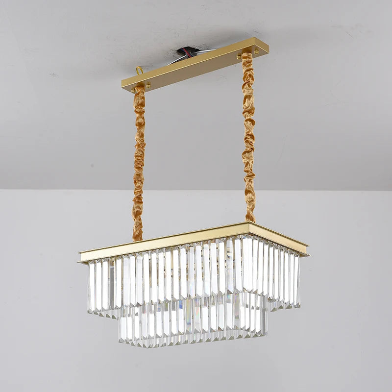 lustre suspendu en cristal luxe avec lampes rondes en fer doré - vue 5 sur 7