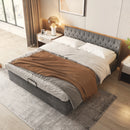 Upholstered Bed, Double Bed, Velvet Fabric, with Bed Box, Slatted Frame and Storage Space, Grey, 180 x 200 cm