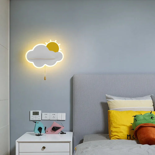 Dekorative LED-Wandleuchte für das Babyzimmer mit Wolken- und Sonnendesign - vue 3 sur 12