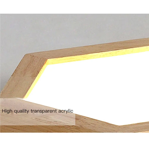 plafonnier en bois design moderne hexagonal avec éclairage LED - vue 6 sur 11