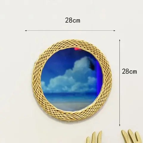 Nordic Style Straw Rattan Wall Decor, Round Rattan Mirror, Decoration Mirror - vue 10 sur 12