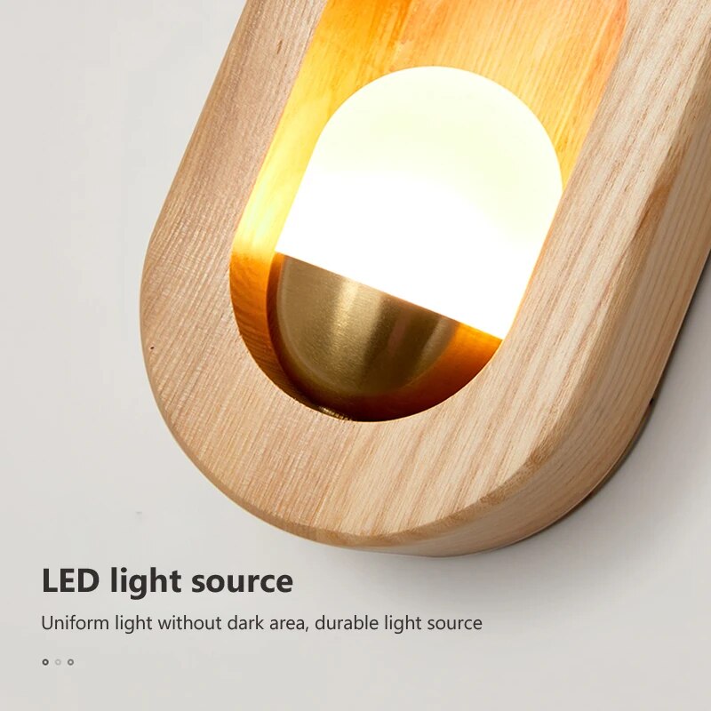 Applique murale LED nordique en bois massif
