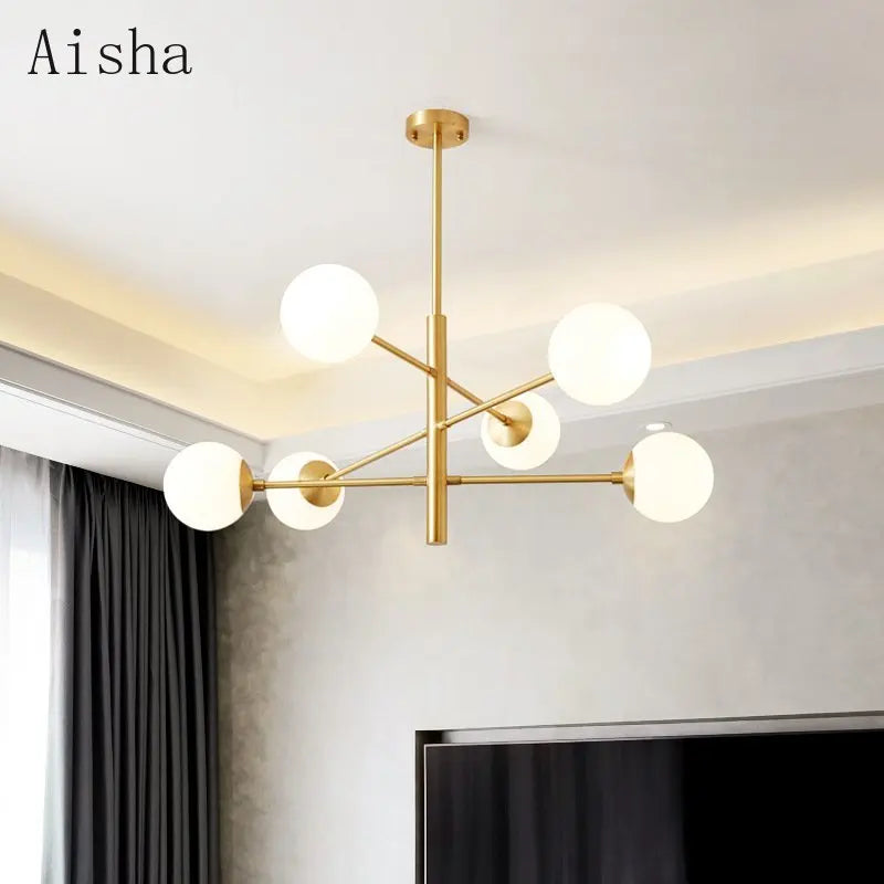 lustre nordique en verre et cuivre design moderne - vue 5 sur 10