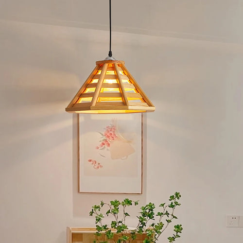 Moderne Pendelleuchte aus Holz mit LED-Beleuchtung für den Innenbereich - vue 4 sur 7