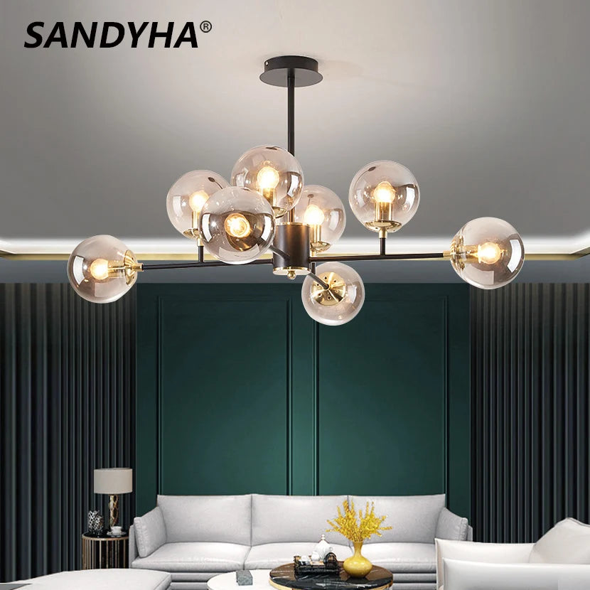 sandyha moderne led lustre en verre moléculaire de luxe - vue 2 sur 9
