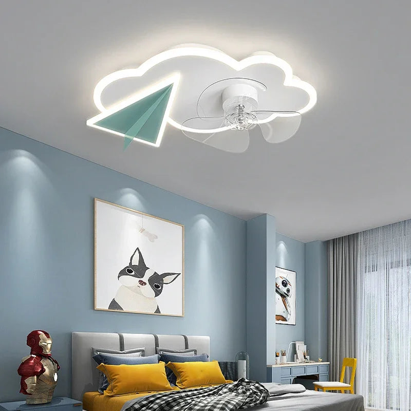 Deckenventilator mit Licht Flugzeug-Design und Fernbedienung für Kinder - vue 3 sur 8