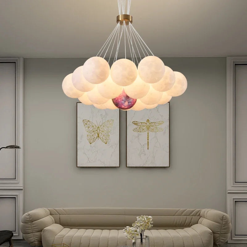 lustre led 3d lune bulle boule suspension décoration luminaires - vue 4 sur 12